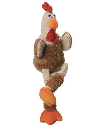 GoDog Checkers Chew Guard Skinny Rooster Toy (Large, Brown)