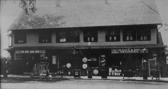 The exterior for Katz's (circa 1930) when one could visit Katz for everything from ice cream to gasoline.