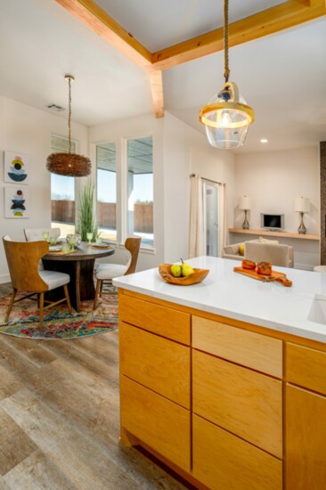 Light-colored walls and trim with punches of natural wood, hallmarks of Scandinavian design, can been seen throughout this home.