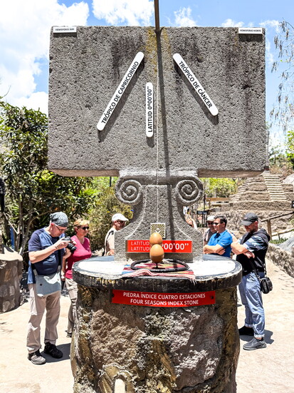 The egg is perfectly balanced on the top of a nail, a feat that can only be acheived on the equator at the Intiñan Museum.