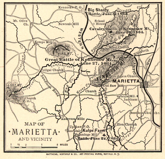 This 1880s map shows some of the Civil War troop movements in Cobb County. Image from the Library of Congress.