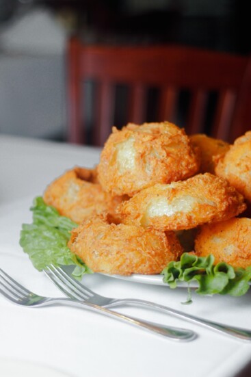 Tender, golden-crusted calamari is a favorite appetizer.