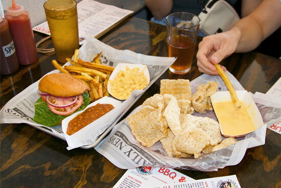 The Brisket Cheese Burger & Pork Rinds from Yankabilly Smokehouse BBQ