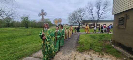 Dan leads an Orthodox Church procession for Palm Sunday.