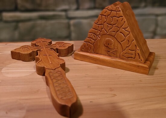 Dan's cross-carving hobby ultimately turned into a business. The crosses are now shipped worldwide.