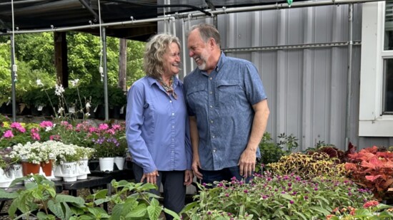 Bob and Julie Mosby among their flowers at Kirkwood Home and Landscape + Julie's Garden