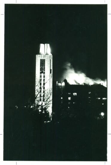 KU Memorial Union fire, April 20, 1970. Photo credit: KU Libraries Digital Collection