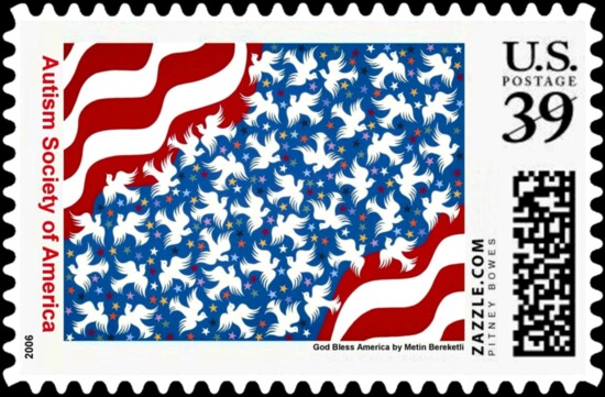 "God Bless America", postage stamp design for the Autism Society of America