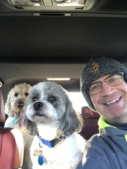 Peter Mapp and his dogs Bentley and Bruno.