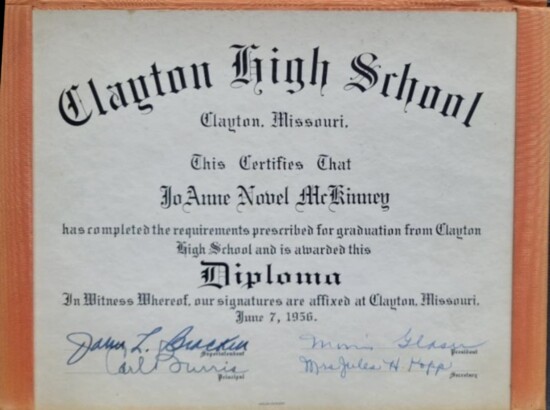 JoAnne (need McKinney) Henderson was first African-American female graduate of Clayton High School on June 7, 1956. She graduated at just 16 years old.