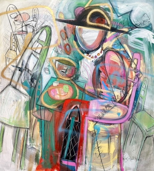Remember the Lady in the Big Black Hat? (Tea and Petit Fours) 54" x48”