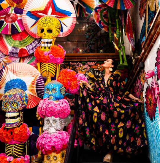 Lindsey Baydoun at Casa Azul (Frida Kahlo home) in Mexico City. Black dress by Any Old Iron, Nashville.