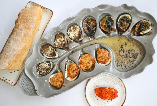 The Frenchie, Gorgeously Garlic, & Bienville: locally sourced broiled oysters