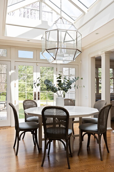 A new light fixture makes a room feel modern.