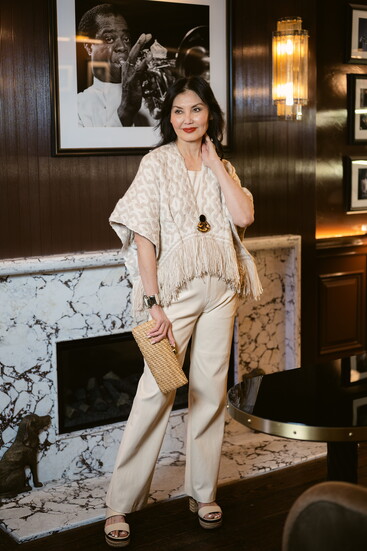 By Curatoria, Susan Bender pants and polished handbag 