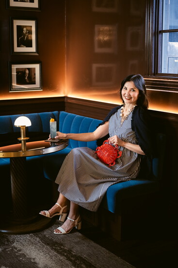 Weekend by Max Mara Dress and necklace, Poolside crab handbag. Margaret O'leary cardigan