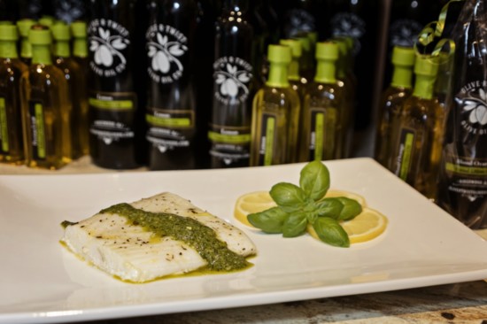 Lemon Pesto Sauce over Halibut