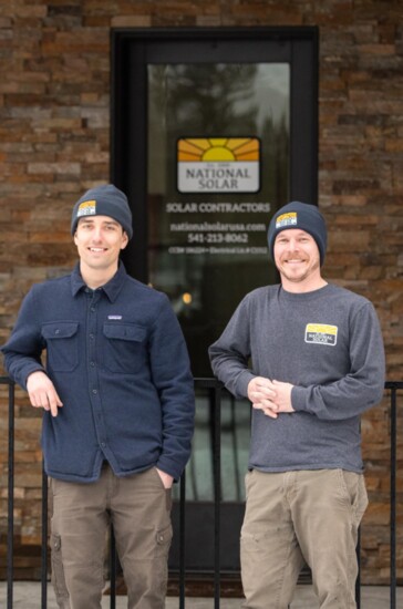 (l to r): Pat McManus, Senior Project Manager and Adam Martin, Crew Lead head up the local installation team for National Solar. Photo credit: Miguel Edwards