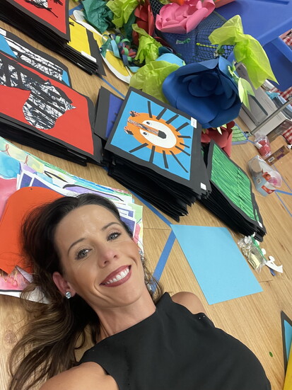 School Administrator, Emilie Parry, working on Annual Art Show set up. 