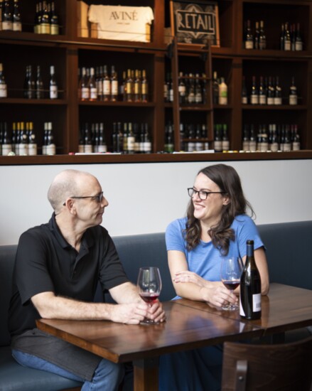 Owners Ashley Tanner and Gray Maddox enjoy Au Bon Climat "La Bauge au Dessus" Pinot Noir 