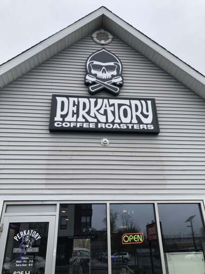 The exterior of Perkatory Coffee Roasters.