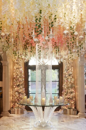A whimsically festive entryway greets guests.