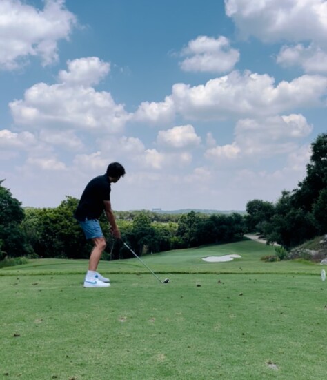 Enzo Puga, 12, tests out the Fazio Canyon Golf Course.