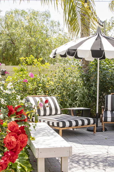 Lush palm trees and a heated pool welcome guests into the spa’s serene outdoor escape.