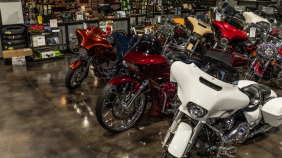The Showroom with a large selection of Harleys. 