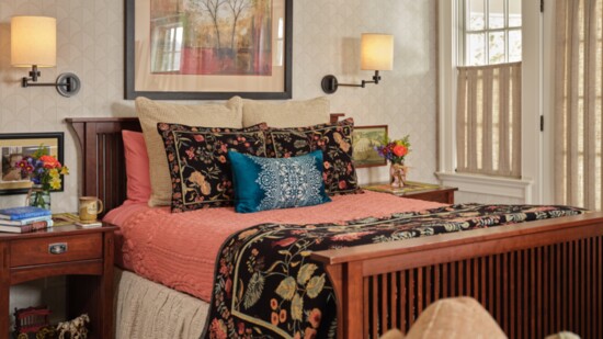 This contemporary guest room hosts hints of vintage flair.