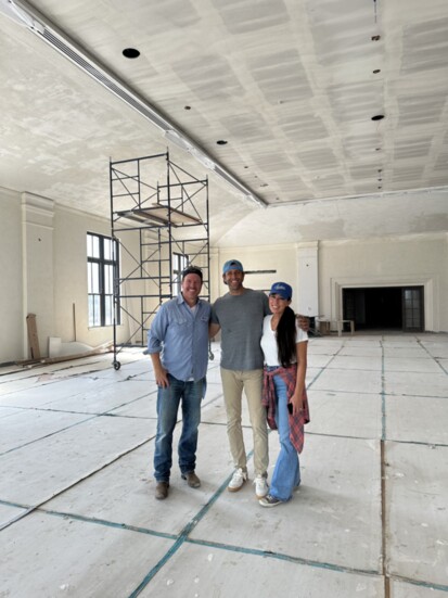 Chip and Joanna Gaines with Ben Weprin of AJ Capital Partners at Hotel 1928 before it was completed. Photo courtesy of Magnolia Discovery Ventures, LLC 