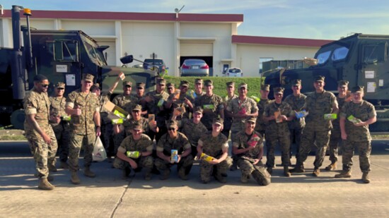 Military members receiving care packages from Semper Fi Flo