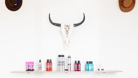 The product station with cool Texas decor.