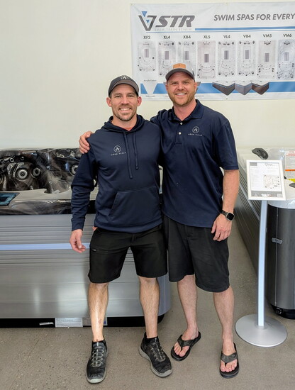 (l to r): Aqua Clear Hot Tubs Owner Jared Filmore and Chief Financial Officer Christian Zundel.