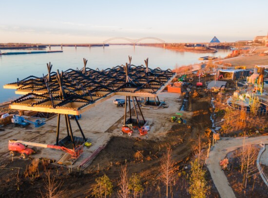 An aerial view of Tom Lee Park highlights the new Sunset Canopy