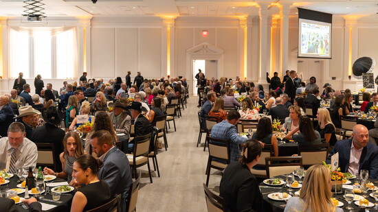 Dining in the ballroom at Hubbard Hall on TWU campus