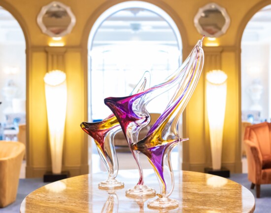 A glass sculpture by upstate New York artist Barry Entner.