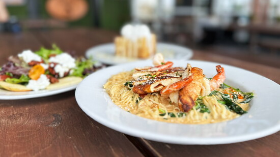 Chicken and shrimp pasta.