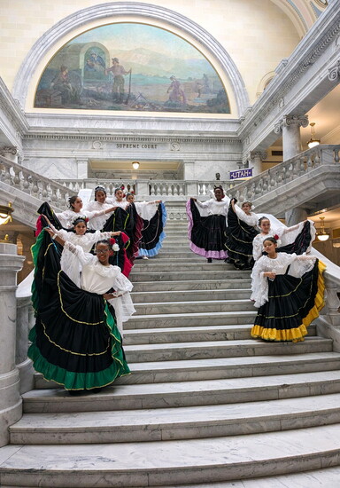 Dancers from Youth Impact’s Ballet Folklórico program light up the Utah State Capitol during a celebration of culture. 