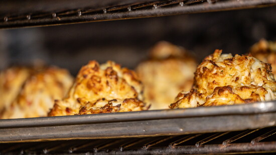 A tray of crab cakes. Photo Credit: Kerry Paradis Photography