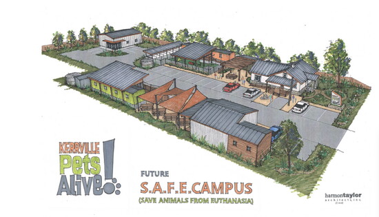 A rendering of the SAFE Campus, designed to expand access to pet resources, medical assistance and community programs throughout the Hill Country.