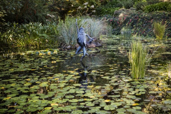 The Riddler's Night Out, sitting in a lily pad pond at Schramsberg Vineyard, was designed by sculptor L.C. Shank in 1990. 