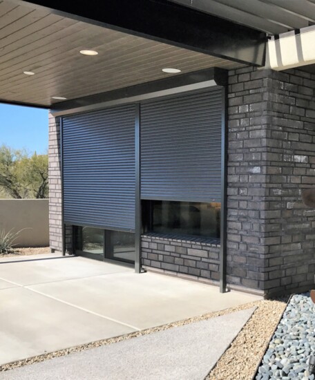 Insulated rolling shutters help fend off wintry weather and come in sizes up to 16 feet wide and 14 feet tall. Photo courtesy of Tucson Rolling Shutters 