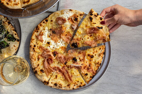 Trattoria Sofia, Quattro Formaggi e Prosciutto. Photo by Jenn Duncan