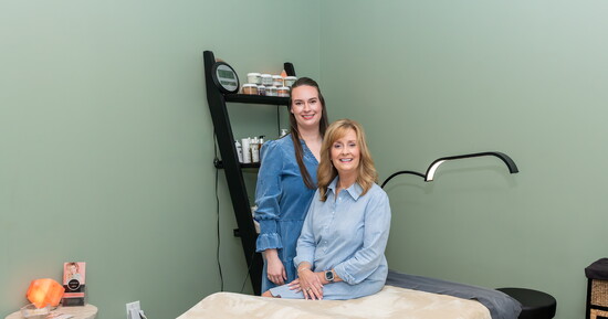 Sarah Grace Pasco and Karen Mitchell pose in one of Salt Med Spa's comfortable massage rooms.