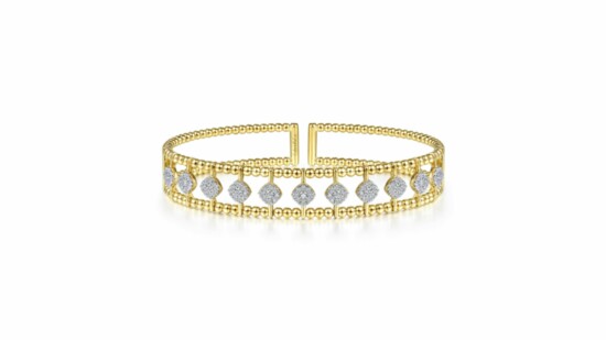 14K Yellow Gold Bujukan Cuff Bracelet with Pave Diamond Connectors in size 6.25
