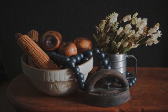 Papa's hand-carved corn and apples. 