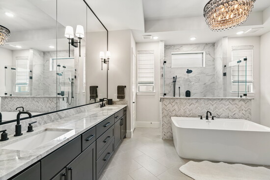 Elegant lighting and timeless finishes create an atmosphere of luxury.