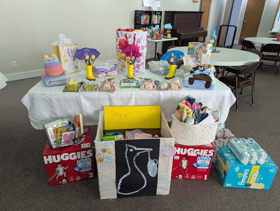 United Women in Faith at First United Methodist Church Windsor host a baby shower supporting Stork Support with diapers, meals and clothing