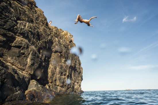 Cliff jumping at the Black Rocks of Presque Isle